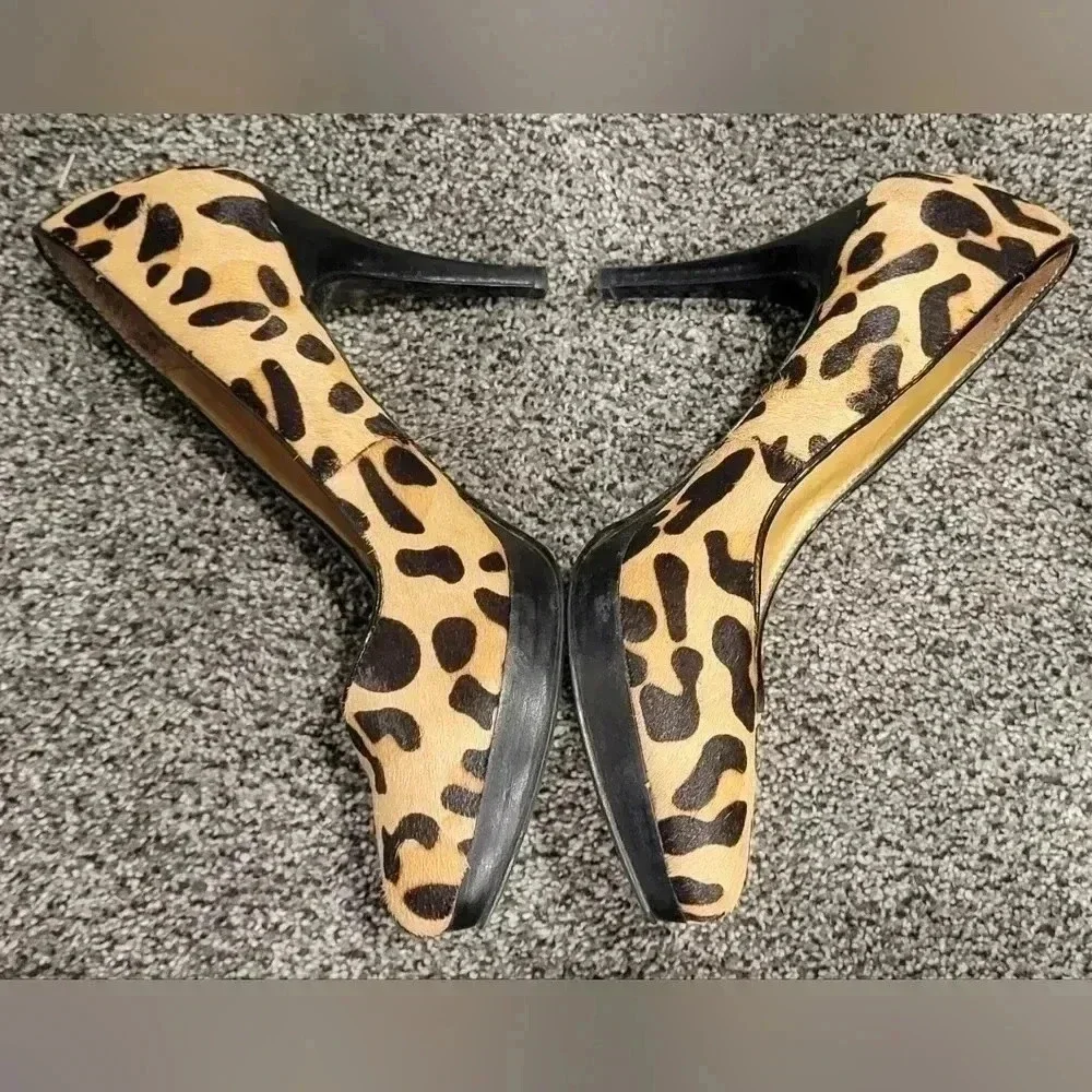 VTG Nine West NW7PRISILLA Leopard print stiletto pumps, real fur, size 6.5M - Picture 2 of 10